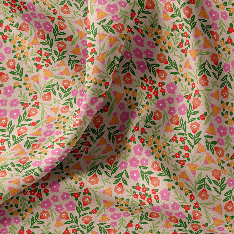 Algodón estampado MARTINE Rosa / Verde